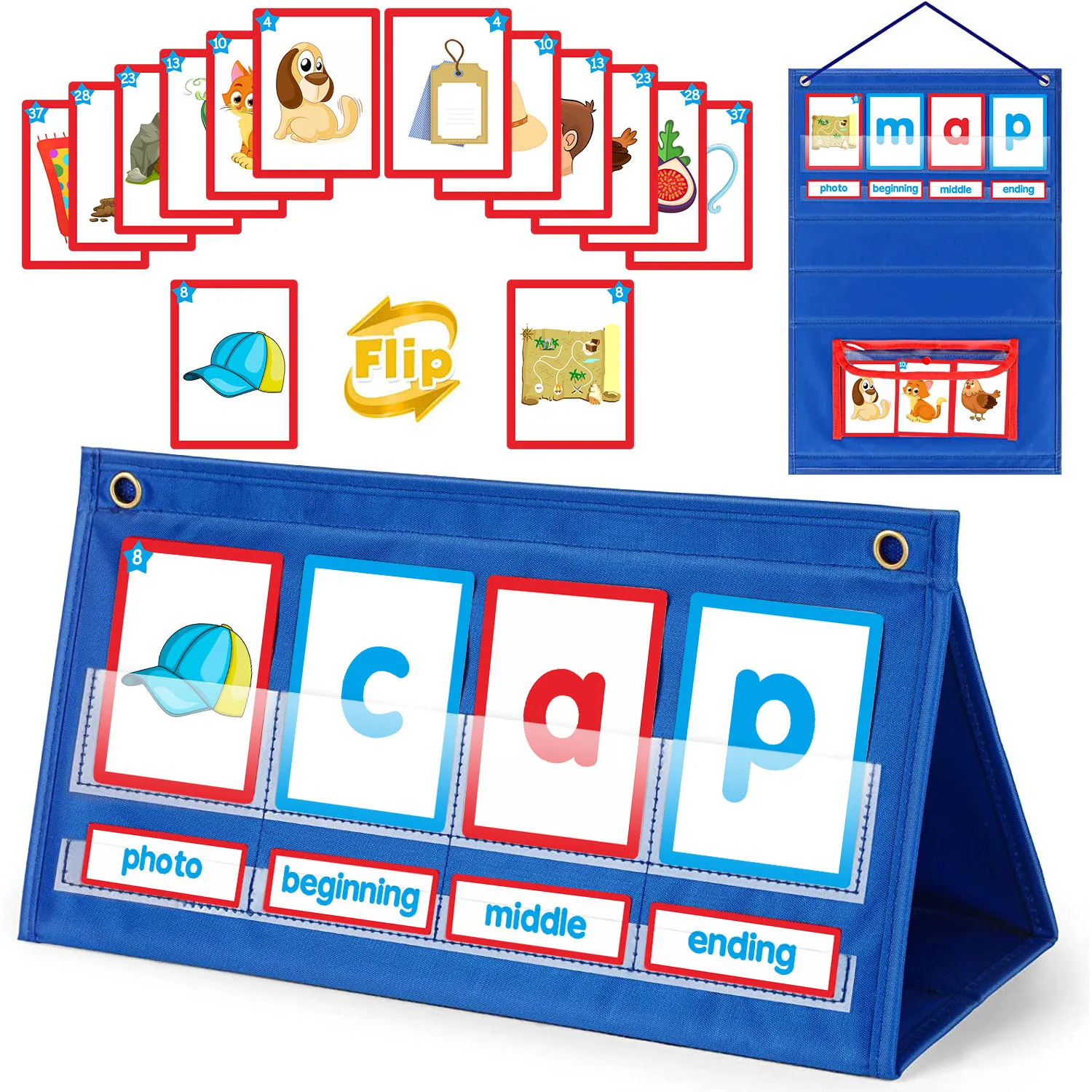 

Kindergarten Pocket Chart CVC Words Flash Cards for Kids Educational CVC Word Builder Phonics Games School Supplies