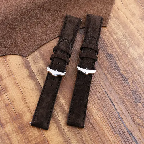 Soft Suede Leather Watch Strap 16mm 18mm 19mm 20mm 22mm Handmade Coffee Watchband Replacement Wristband Pin Buckle for Watch - Image 3