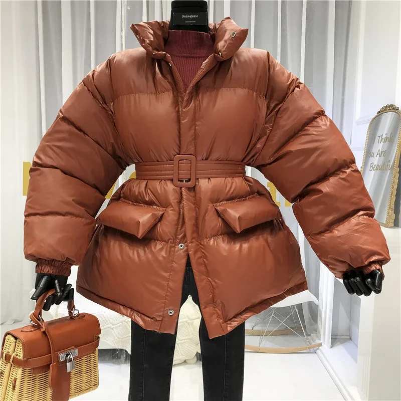 

Winter Coat Ladies Parker Coat Shiny Surface Warmth Thick Thick Cotton Casual Loose Women's Jacket Ladies Belted Jacket 2022 New