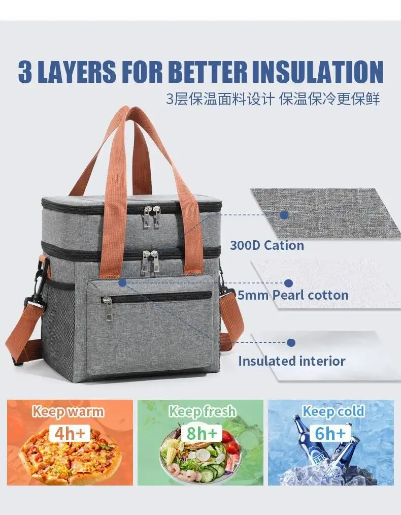 Einfache doppelschichtige Lunchtasche Outdoor Camping Picknicktasche Umhängetasche Camping Handtaschen im Angebot Neue Lunchtasche mit großer Kapazität – Detail 8