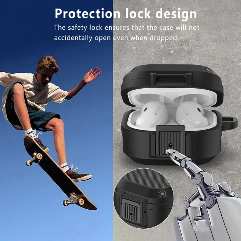 Enhanced Shockproof Protective Earbud Case with Hook - Sturdy Armor Cover