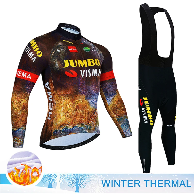 2023 Jumbo Visma Winter Cycling Set Men Thermal Fleece Long Sleeve