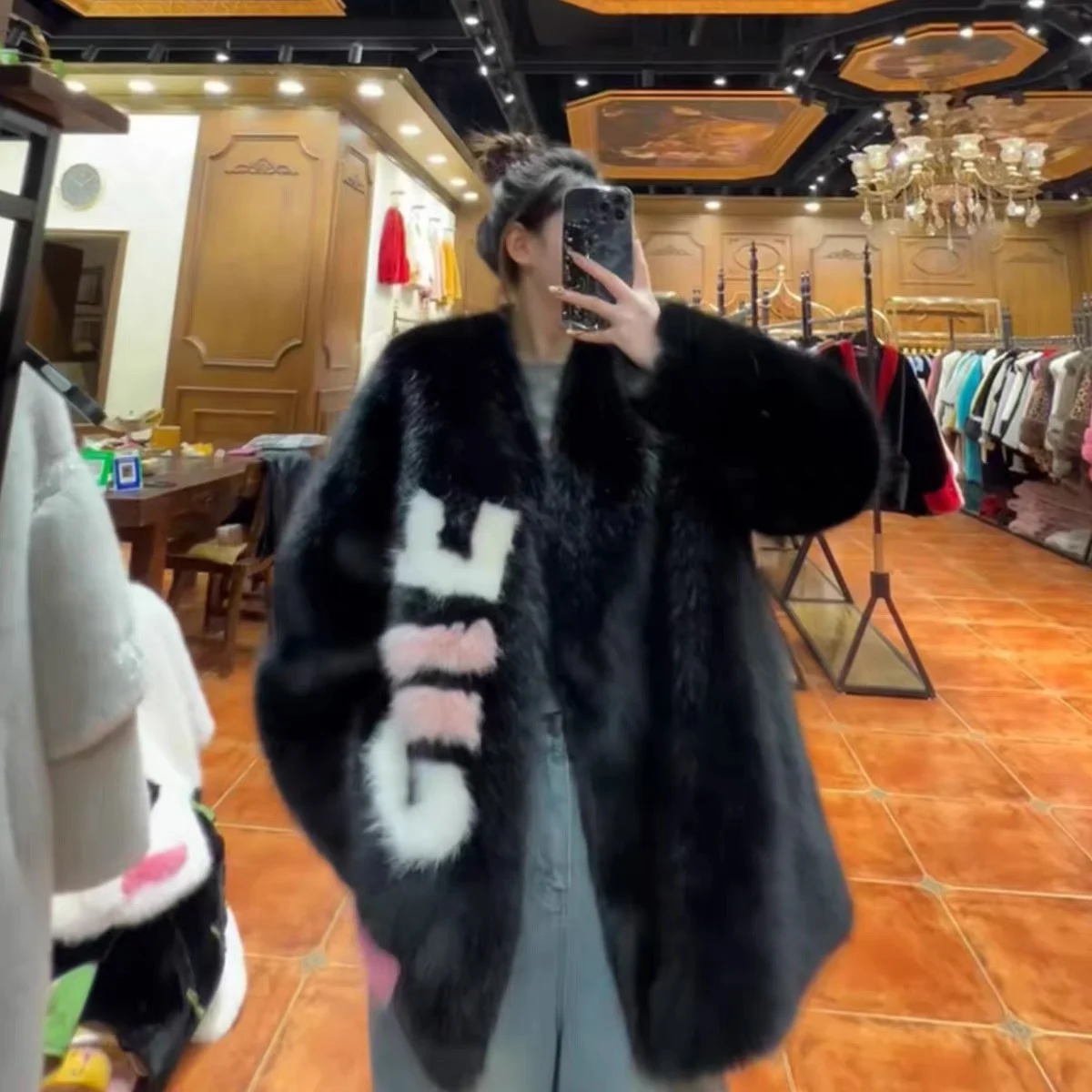 

Ermine one warm middle design color contrast casual trend western style coat winter