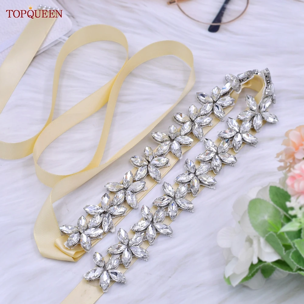 

TOPQUEEN S96 Bridal Belt Exquisite Wedding Evening Dress Accessories Female Woman Moroccan Fashion Silver Rhinestones Applique