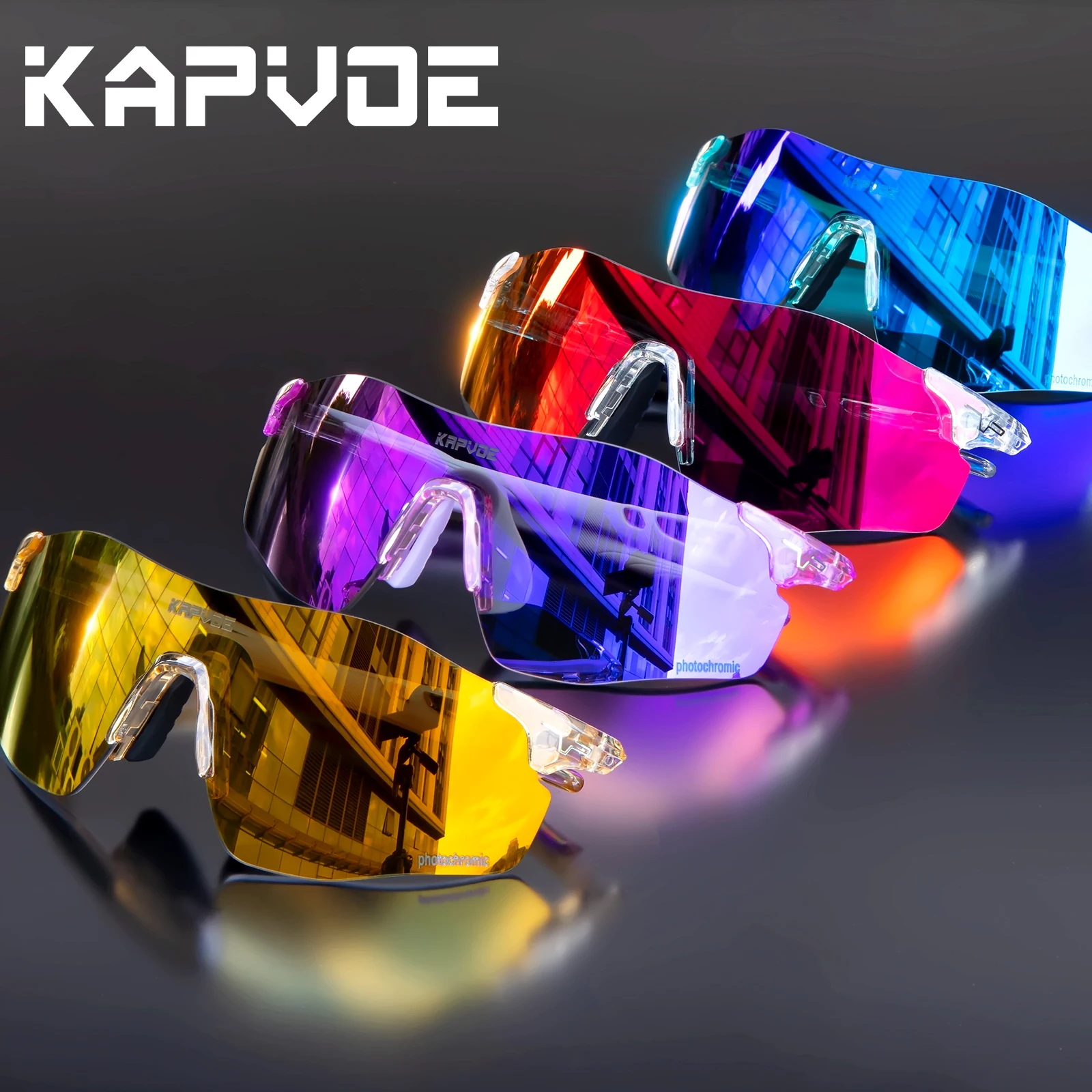 

Kapvoe-Light Weight Running Glasses Rimless Photochromic Sunglasses Cycling Glasses Bike Bicycle Sports Men's MTB Goggles UV400