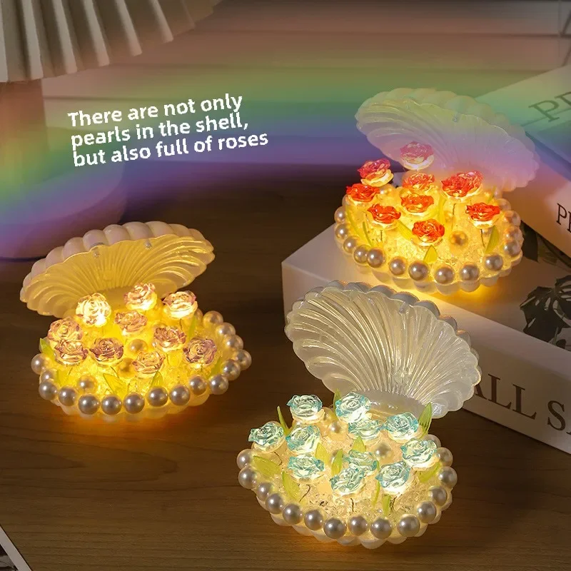 DIY Shell Tulip Rose Night Light Handmade Decoration Bedroom Atmosphere Light Girl Mom Girlfriend Birthday Gift Valentine's Day