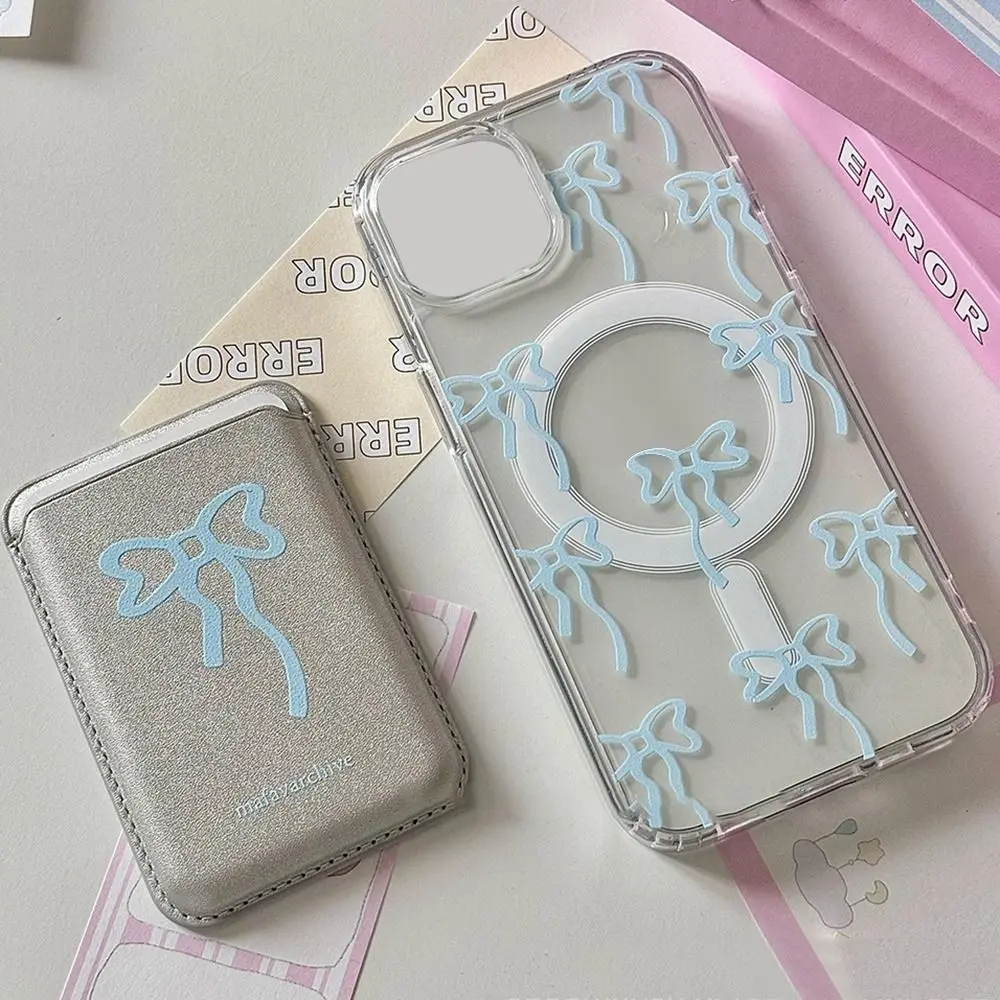Silk Bow Magnetic Card Clip Leather Phone Case with Anti-Fingerprint and Dustproof Wallet Holder