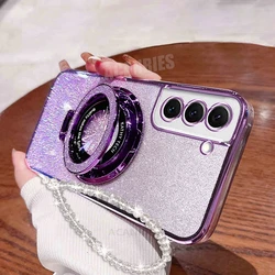 Glitter Holder Chain Lanyard Silicone Stand Case with Enhanced Protection for S23 Fe (SFCX SJS Purple)