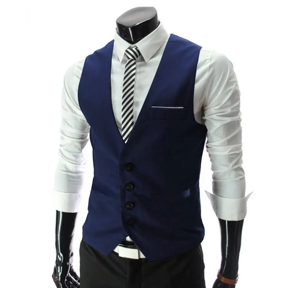 Mens Suit Dress Vests Men Blazer Vest Single-Breasted Suit Vest Slim Fit Male Waistcoat Gilet Homme Casual Sleeveless Formal Business Asian Size