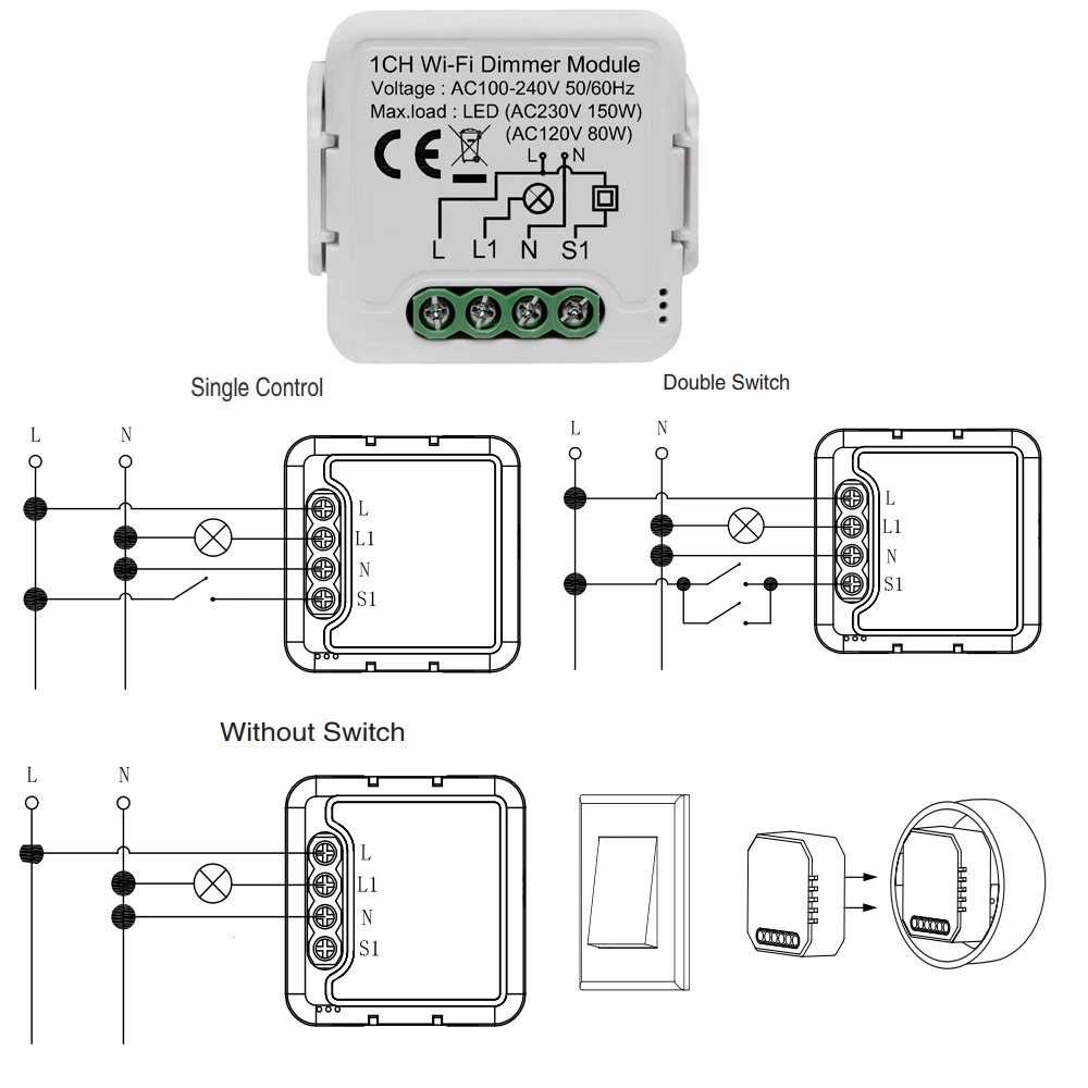 Módulo Dimmer Interruptor Tuya Smart Zigbee, Regulável,