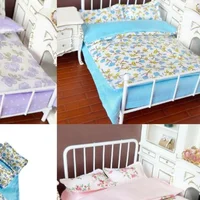 Ensemble de literie miniature pour maison de poupée 1/12, quatre pièces, drap, couette, oreiller, housse de couette, décoration de chambre de poupée, jouet 1
