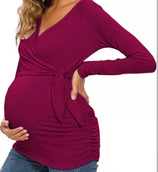 Maternity Wear T-shirt Shirt Maternity Wear Spring and Autumn Tops Breastfeeding V-neck Sexy Tops Pregnant Women Breastfeeding 5