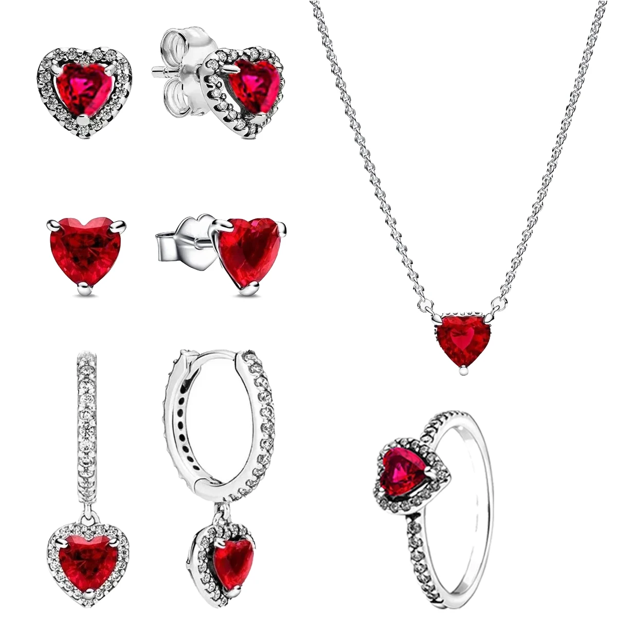 Original 925 Sterling Silver Zircon Pink Shining Bow Set Ring Earrings Bracelets Necklace Original DIY Women Fine Jewelry Gift 4