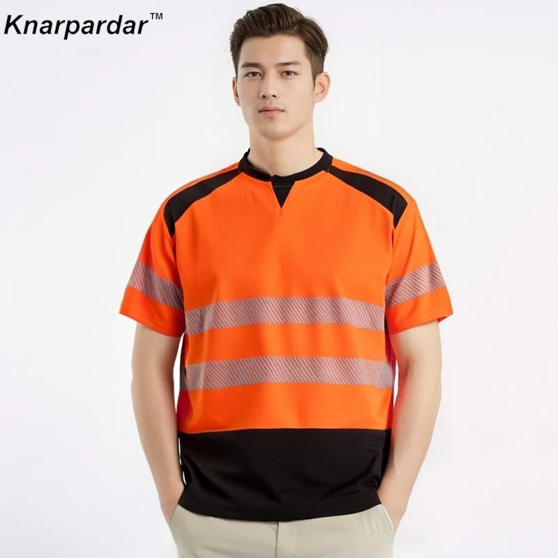 Short Sleeve Safety T Shirt Orange High Visibility Reflective Shirt With Pockets Hi vis work shirt men t shirts
