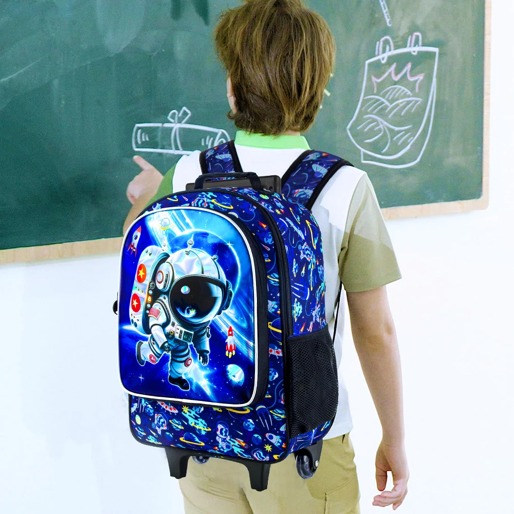 Rolling Backpack for Boys, Kids Roller Wheels School Bookbag with Lunch Bag, Wheeled School Bag for Children 4