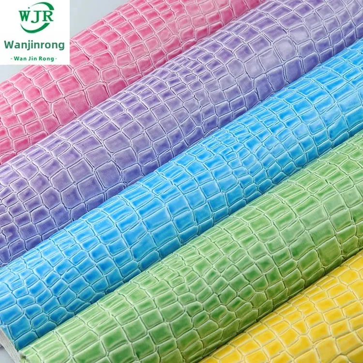 Glossy Crocodile Pattern Leather Fabric PU Imitation High Gloss Handbag Box Shoes Crocodile Turtle Back Pattern PU Material