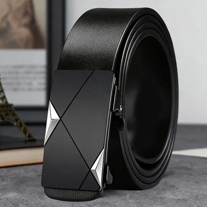 Men's Black Automatic Buckle Belt, Business Style, Minimalist Design, Easy To Handle Suit/casual Pants, Multiple_voghion.com