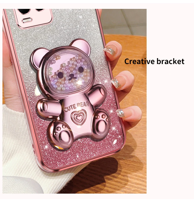 Realme8 9pro Quicksand Bear support à paillettes coque de téléphone pour Oppo Realme 8 11 Pro Plus 4G 5G 9i 7i 5i 6i 5s 5 9 8pro support_voghion.com