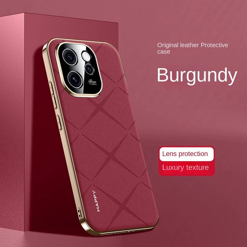 Luxury Leather Plating Frame Phone Case with Camera Protection and Shockproof Bumper