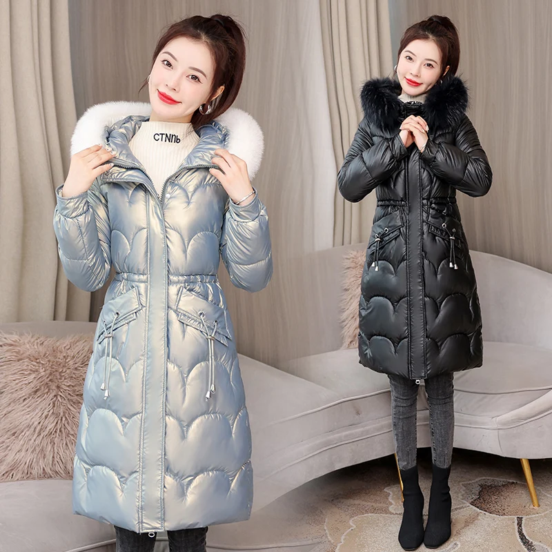 Fashion Glossy Silver Warm Outwear X-Long Down Cotton Padded Coat Female  Oversize Thick Winter Puffer Jacket Hooded Women Parka - AliExpress