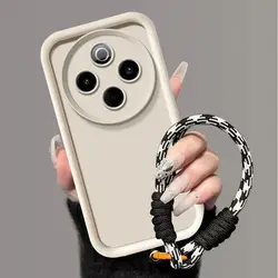 Weaving Lanyard Matte Back Cover - Skin Feel Shockproof Protection Case for Poco C75 5G (Bzgstyjt white)