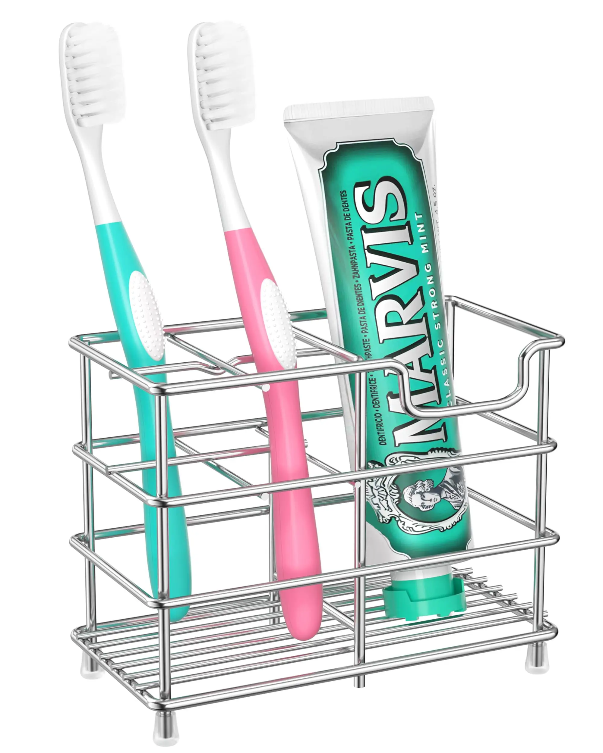 Toothbrush Holder Set Toothbrush Holder Bathroom 5 Slots Silver Stainless Steel Bathroom Accessories Countertop Pen Brush Organizer Bathroom Accessories