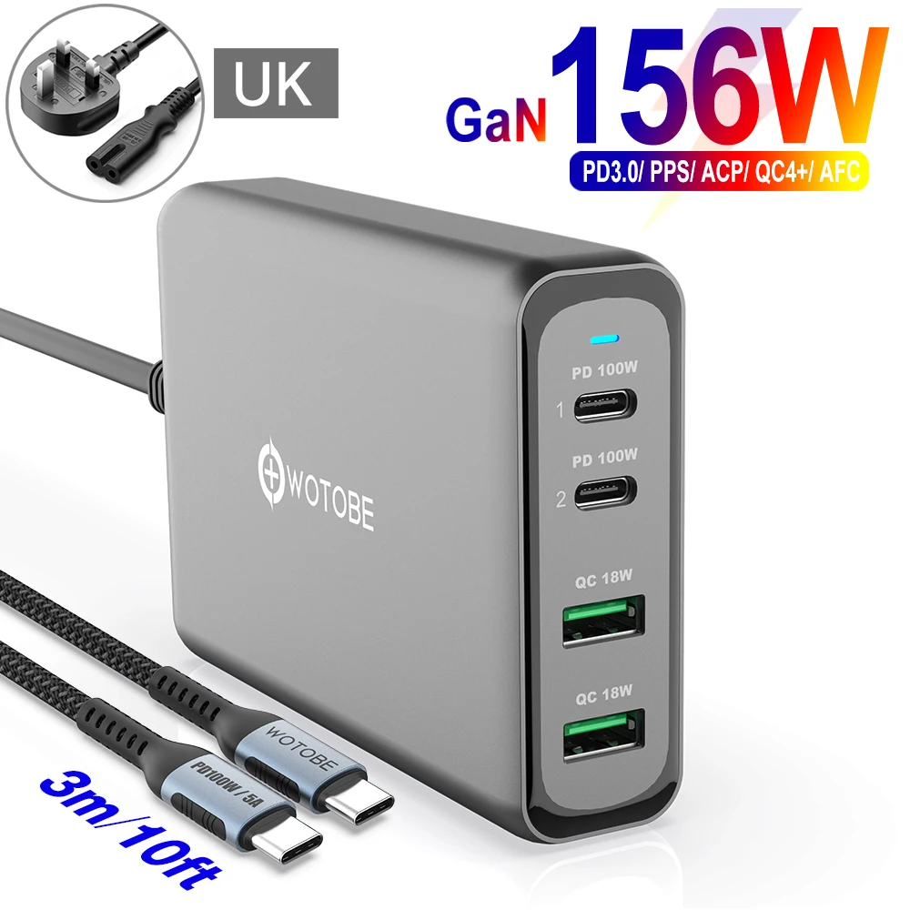 65w fast charger WOTOBE 156W GaN Charger USB-C Power Adapter,4-port PD100W PPS 65W 45W QC4.0 for  iPhone 13 MacBook Samsung HP Dell XIAOMI Laptop 65w charger usb c Chargers