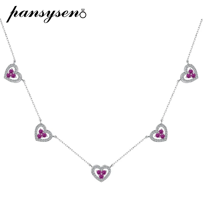 

PANSYSEN Romantic 925 Sterling Silver Heart Shape Colorful High Carbon Diamond Pendant Necklace for Women Wedding Party Jewelry