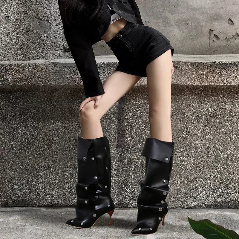 Designer High Heels Women's High Boots Sexy Pointed Toe Heeled Shoes Autumn 2025 Pumps Chelsea Boots New Trend Goth Woman Boots