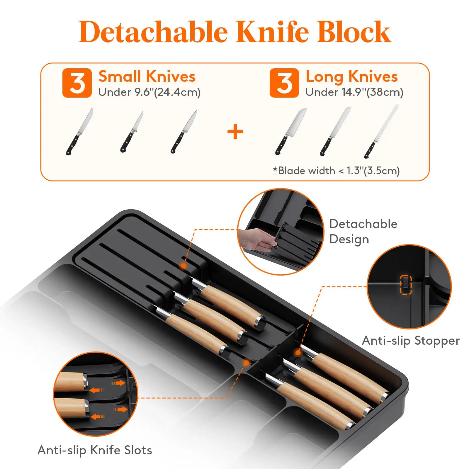 Silverware Drawer Organizer Expandable Utensil Tray with Removable Knife Block Utensil Storage Trays for Knives and Forks 3