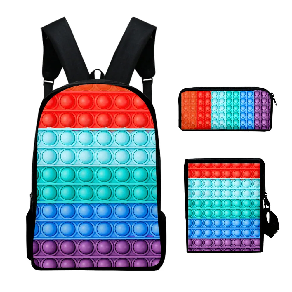Classic Novelty Rainbow Colorful 3D Print 3pcs/Set pupil School Bags Laptop Daypack Backpack Inclined shoulder bag Pencil Case