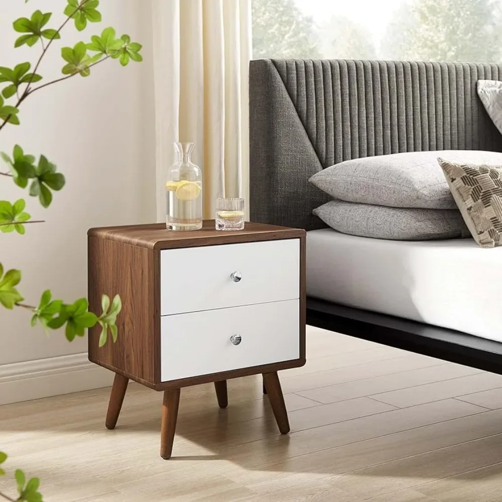 

Modern Wood Walnut White Bedside Table 2-Drawer NightstandFreight Free Nightstands Bedroom Furniture Home