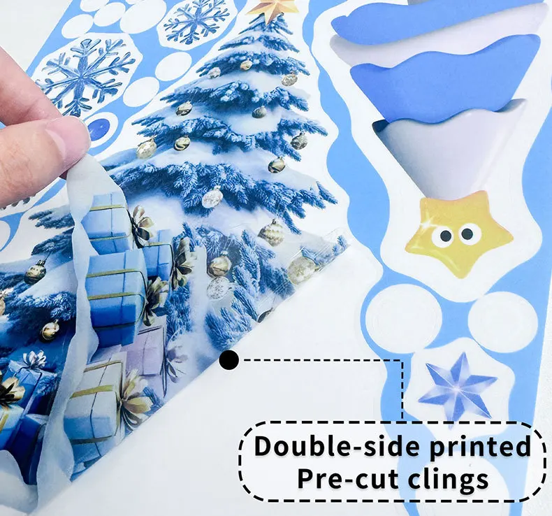 Christmas Decorative Stickers Cartoon Santa Snowmen Bells Static Window Glass Stickers for Holiday Party Decor