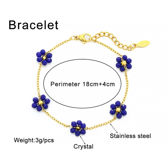 96118-733e2b.jpg Bracelet pétale de cristal fait à la main, mignon, haut de gamme, perles de verre colorées, bijoux en acier inoxydable pour femmes, été 2025
