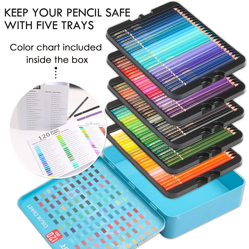 KALOUR 120 Colors Professional Color Pencil Set Iron Box Colored