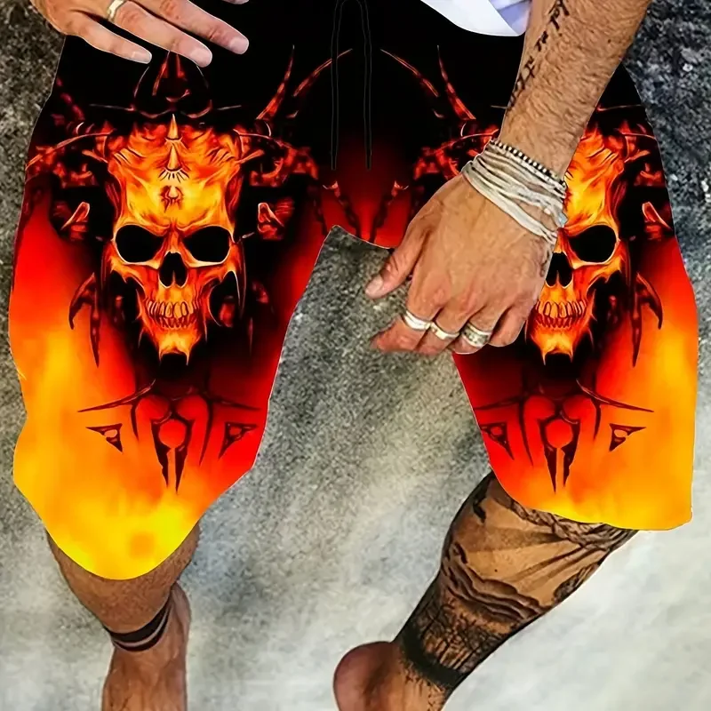 New Men's beach shorts Horror Skull 3D Printed  Board Shorts Summer Swim Trunks Elastic Waist DrawstringHawaiian Style Holiday 2