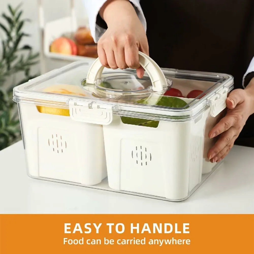 Divided Serving Tray with Lid and Handle, 4 Compartments Fruit Storage Containers, Food Storage Containers for Fruit, Vegetable 5