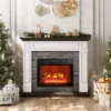 44 Inches Electric Fireplace with Mantel, Portable Freestanding Wood Stove Heater, Realistic 3D Dancing Flame Effect,White&brown 2