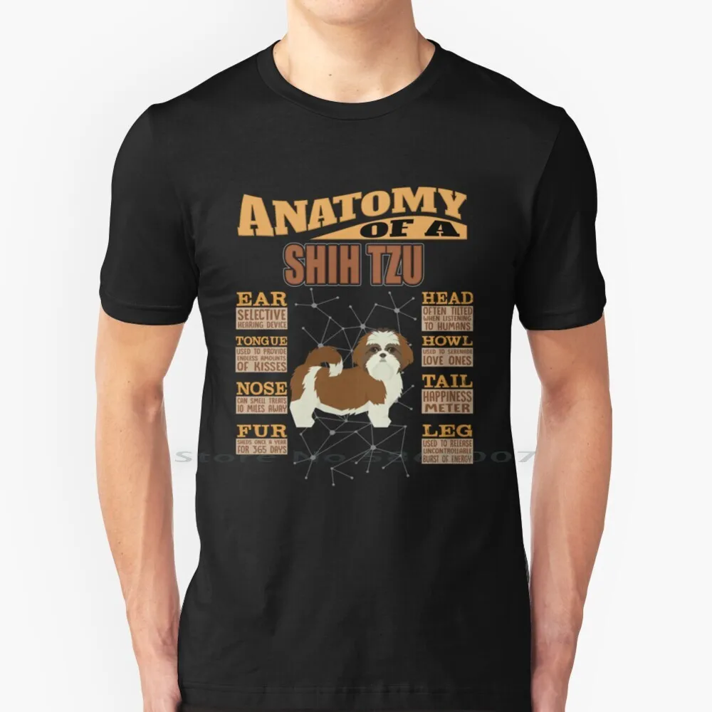 Anatomy Of A Shih Tzu-Funny Tzu Design T Shirt 100% Cotton Miniature Silhouette Walking The Dog Beware |