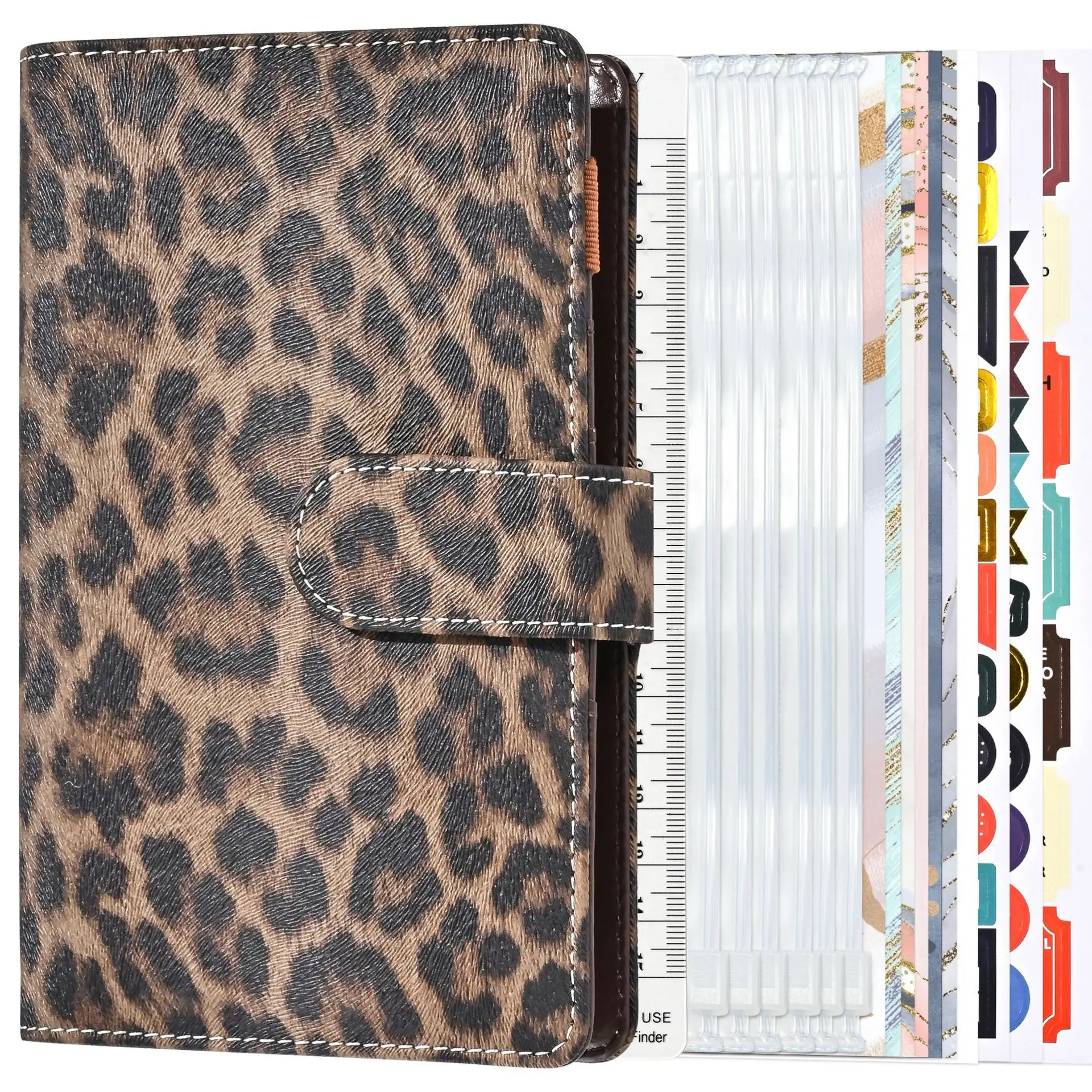 Leopard Imprimir Carteira com Page Blank a6 Encadernação Zipper Envelope Caixa Organizador Orçamento Plano
