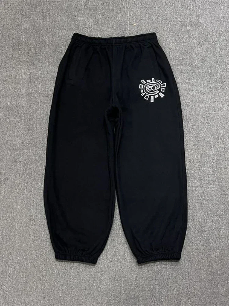 HOUZHOU Vintage Graphic Fleece Sweatpants Women Casual Classic Gray Black Wide Leg Warm Trouser Thick Jogger Hip Hop Winter 2024 3
