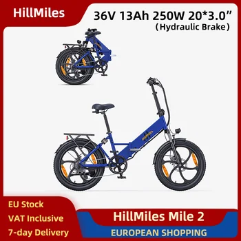 HillMiles Mile 2 Bici elettrica pieghevole 250W 36V 13Ah 20*3.0 "Pneumatici grassi Pieghevole E-bike Freni a disco idraulici a 7 velocità 42Nm 25 km/h