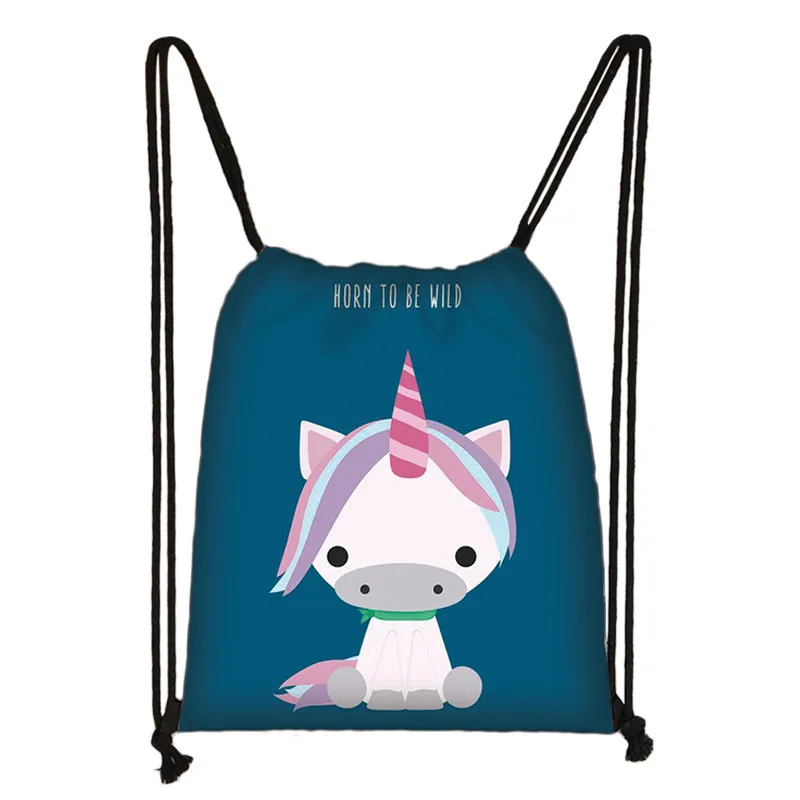 Cute Cartoon Unicorn Pony Print Drawstring Bag Boys Girls Storage Bags for Travel Kids Bookbag Women Party Bag Casual Backpack 2