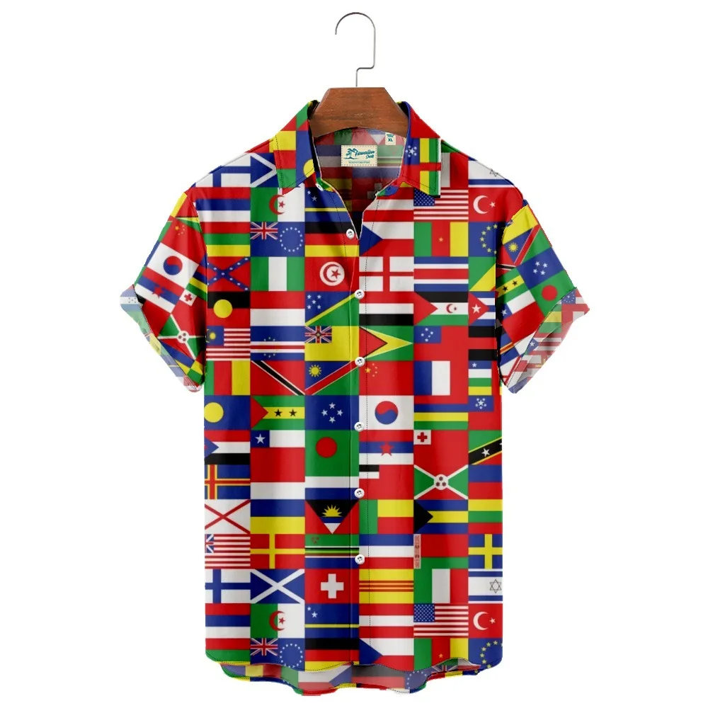 

Классические рубашки на пуговицах, гавайская Модная рубашка с длинными рукавами и принтом флагов стран на Хэллоуин, уличная одежда, повседневная одежда для мужчин и женщин