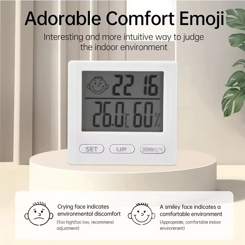 Digital Temperature Humidity Clock Electronic Thermometer Hygrometer