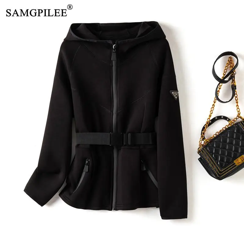 

Женский зимний кардиган на молнии, модель 2022 года, облегающая хлопковая черная Женская куртка с капюшоном, Новые Топы 4XL на весну и осень