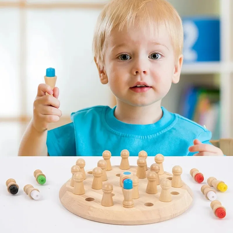 Wooden Color Memory Chess Kids Chessboard Game Toddler Puzzles Brain Memory Exercise Focus Training Montessori Educational Toys 3