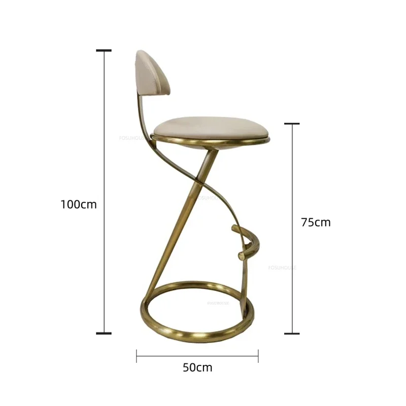 Designer High Stool Italian Light Luxury Bar Chairs Creative Bar Furniture Home Stainless Steel Cafe Kitchen Backrest Chair