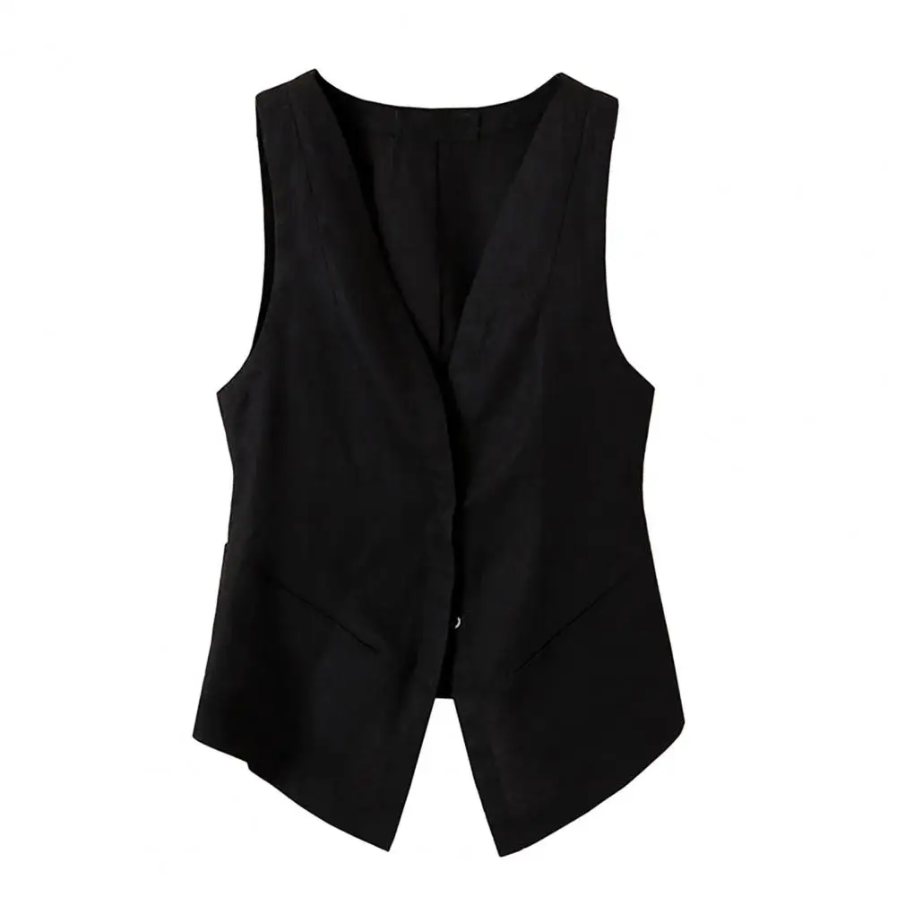 

Women Waistcoat Deep V Neck Sleeveless Solid Color Loose Single-breasted Soft Breathable Cardigan Spring Fall Lady Coat