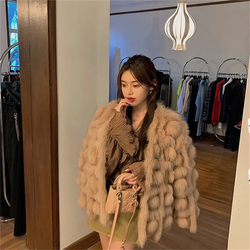 Korean Version Imported Fox Fur Warm Coat Winter Ladies Luxury Fluffy Winter Coat Outdoor High-grade Warm Fur Coat imported silent silicone switch is directly inserted into two 2 pin miniature version micro key 6 6 5 metal contacts